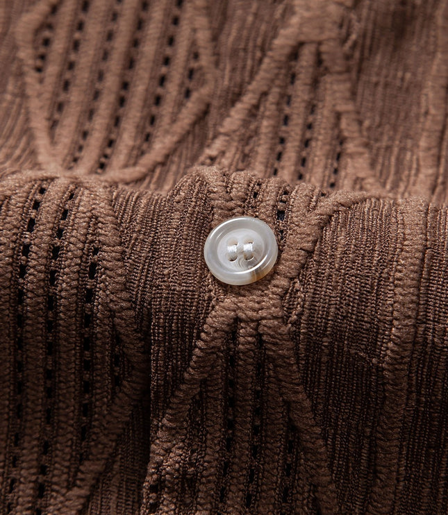 Men's Textured Camp Collar Short Sleeve Summer Shirt