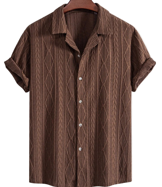Men's Textured Camp Collar Short Sleeve Summer Shirt