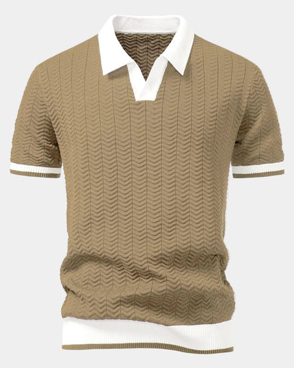 Men's Textured Knit Polo with a Contrast Collar