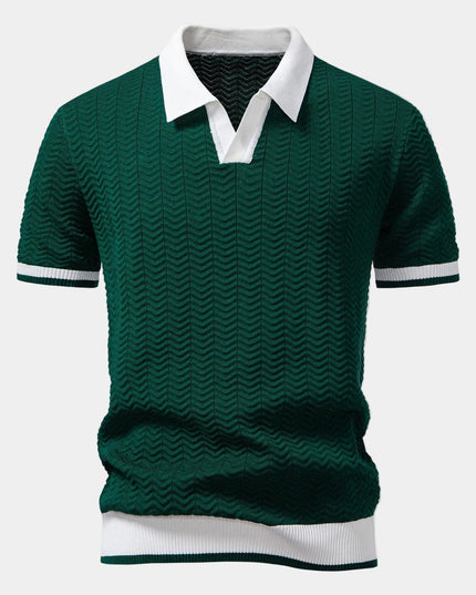 Men's Textured Knit Polo with a Contrast Collar