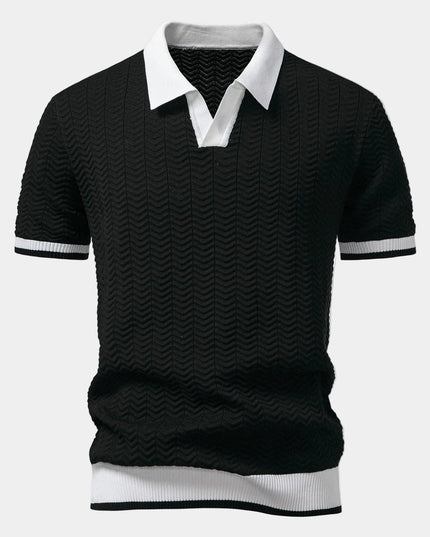 Men's Textured Knit Polo with a Contrast Collar