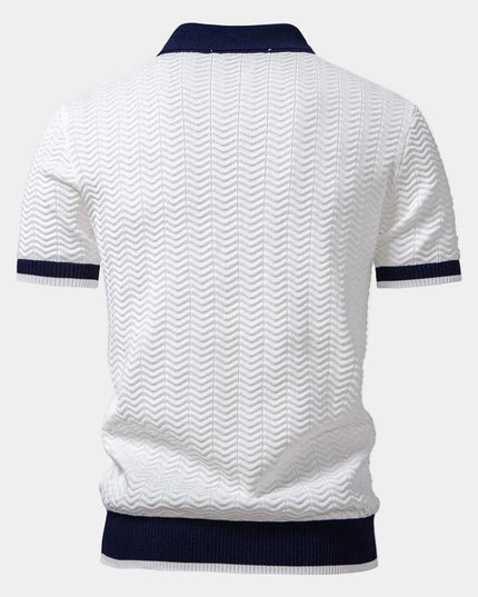 Men's Textured Knit Polo with a Contrast Collar