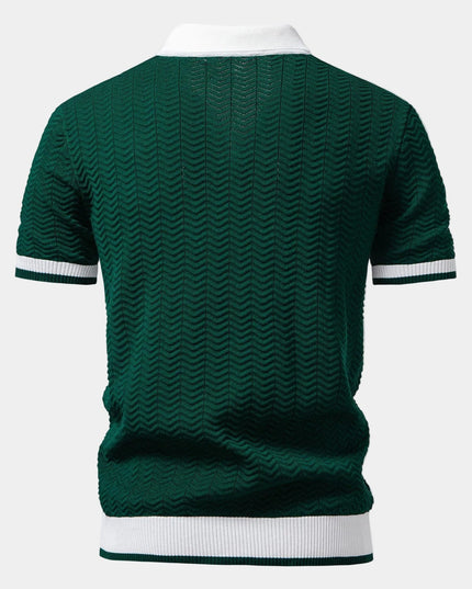 Men's Textured Knit Polo with a Contrast Collar