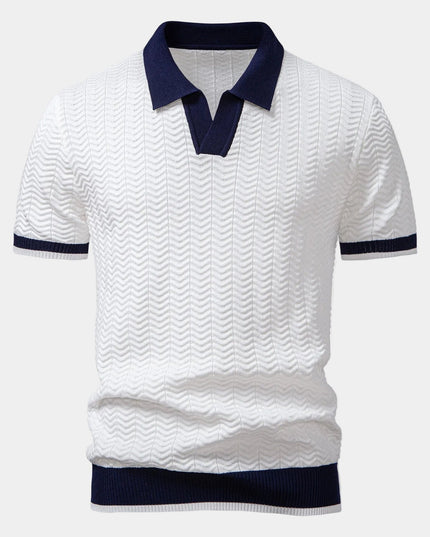 Men's Textured Knit Polo with a Contrast Collar