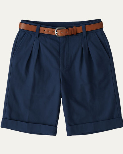 Men's Turn-Up Cuff Shorts with a Pleated Front