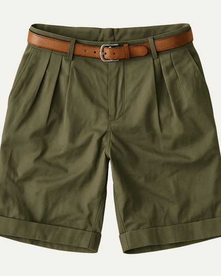 Men's Turn-Up Cuff Shorts with a Pleated Front