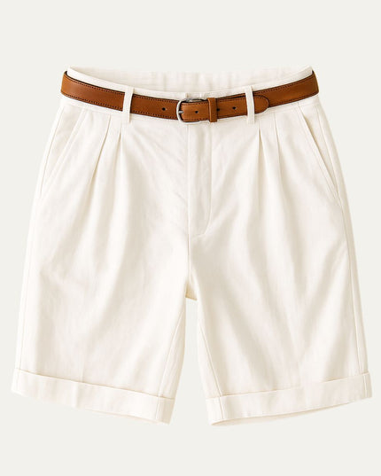 Men's Turn-Up Cuff Shorts with a Pleated Front