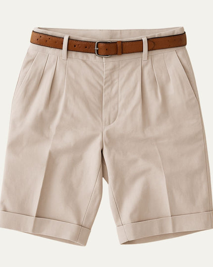 Men's Turn-Up Cuff Shorts with a Pleated Front