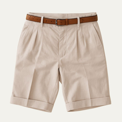 Men's Turn-Up Cuff Shorts with a Pleated Front