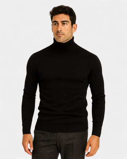 Men's Turtleneck Pullover in a Slim, Ribbed Knit