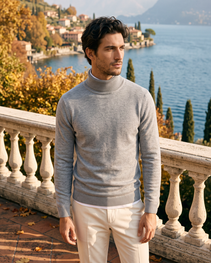 Men's Turtleneck Sweater with Ribbed Cuffs