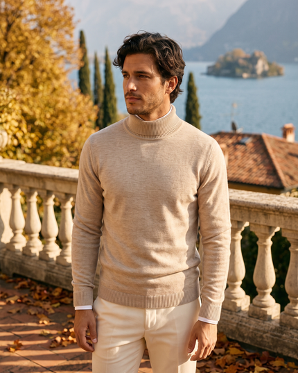 Men's Turtleneck Sweater with Ribbed Cuffs