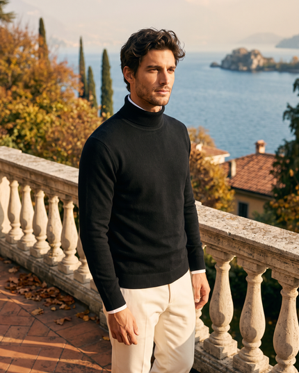 Men's Turtleneck Sweater with Ribbed Cuffs