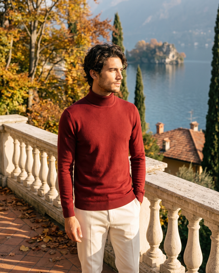 Men's Turtleneck Sweater with Ribbed Cuffs