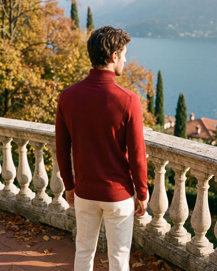 Men's Turtleneck Sweater with Ribbed Cuffs