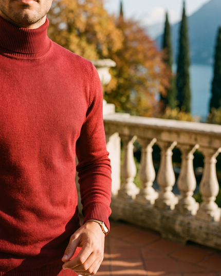 Men's Turtleneck Sweater with Ribbed Cuffs