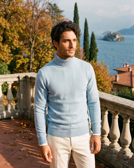 Men's Turtleneck Sweater with Ribbed Cuffs