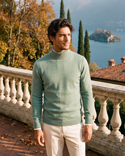 Men's Turtleneck Sweater with Ribbed Cuffs