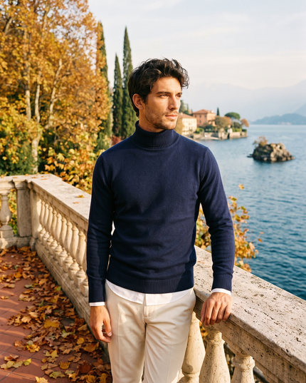 Men's Turtleneck Sweater with Ribbed Cuffs