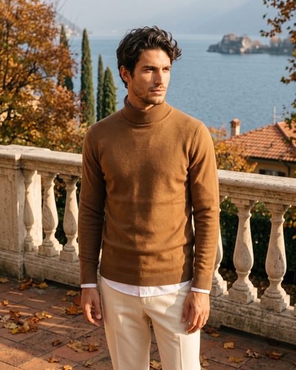 Men's Turtleneck Sweater with Ribbed Cuffs