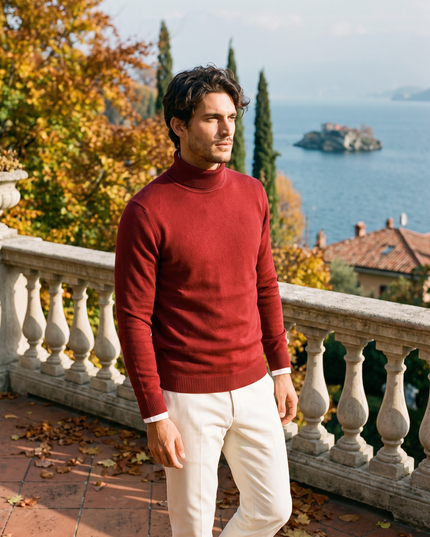 Men's Turtleneck Sweater with Ribbed Cuffs