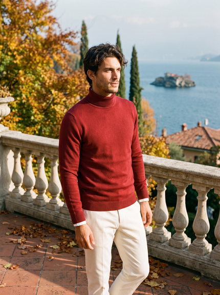Men's Turtleneck Sweater with Ribbed Cuffs