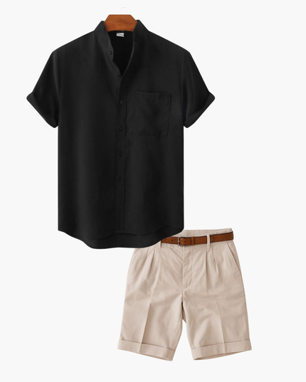 Men's Two-Piece Set with a Collared Shirt and Shorts