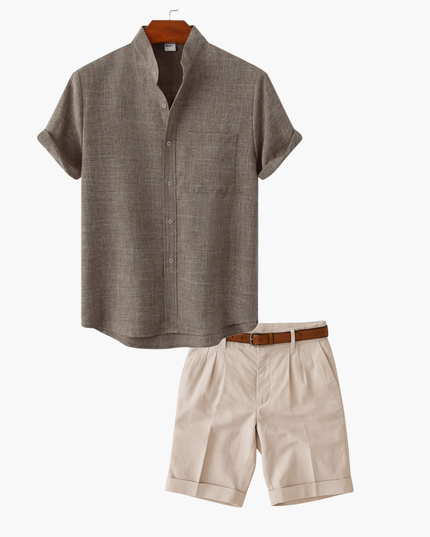 Men's Two-Piece Set with a Collared Shirt and Shorts