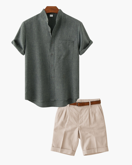 Men's Two-Piece Set with a Collared Shirt and Shorts