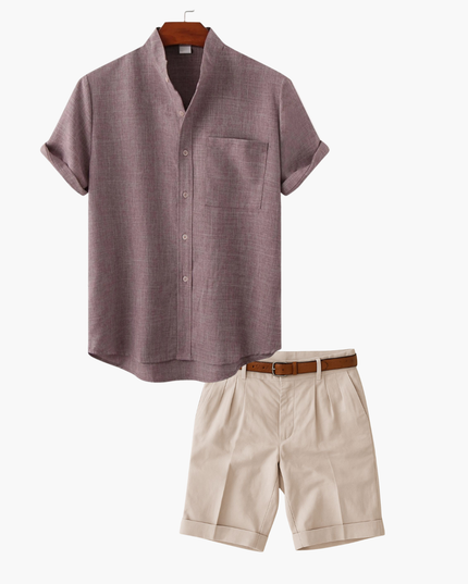 Men's Two-Piece Set with a Collared Shirt and Shorts