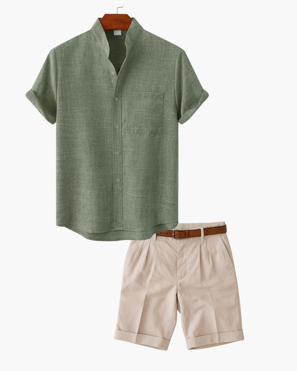 Men's Two-Piece Set with a Collared Shirt and Shorts