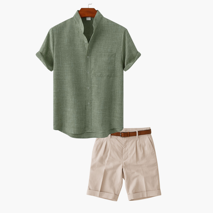 Men's Two-Piece Set with a Collared Shirt and Shorts