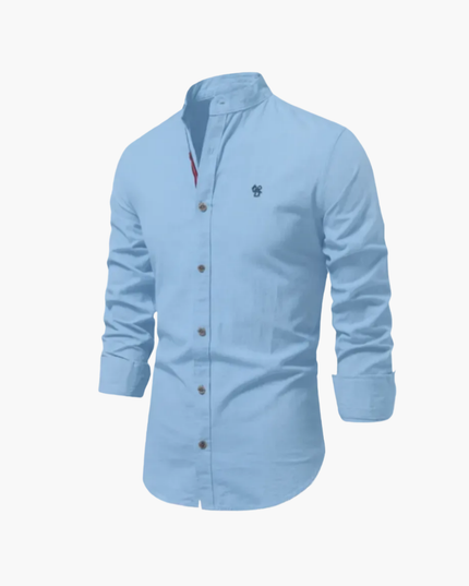 Men's Two-Piece Set with a Mandarin Collar Shirt and Shorts