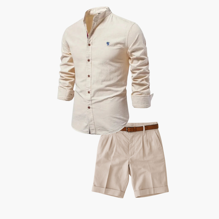 Men's Two-Piece Set with a Mandarin Collar Shirt and Shorts