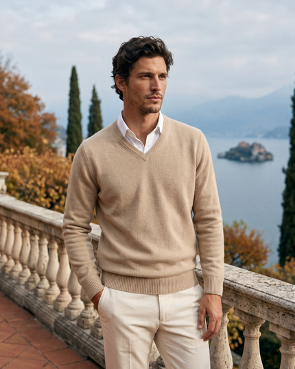 Men's V Neck Sweater with a Lightweight Knit