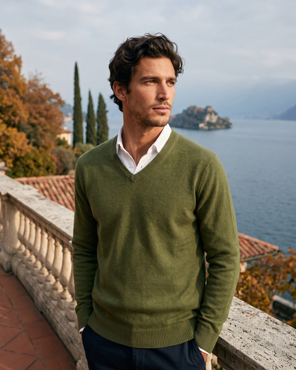 Men's V Neck Sweater with a Lightweight Knit