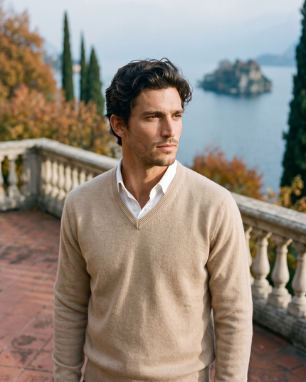 Men's V Neck Sweater with a Lightweight Knit