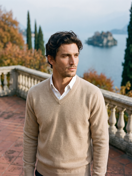 Men's V Neck Sweater with a Lightweight Knit