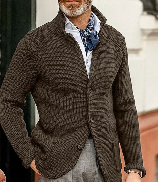 Men's Waffle Knit Button Front Cardigan Sweater