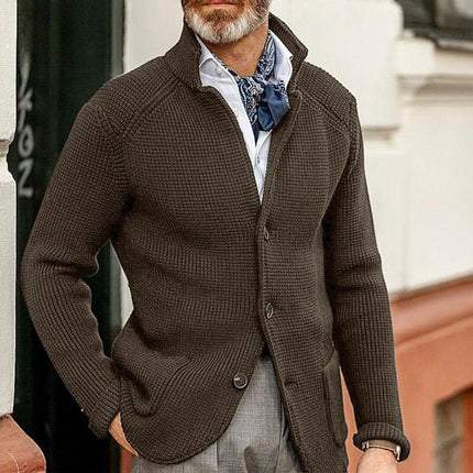 Men's Waffle Knit Button Front Cardigan Sweater