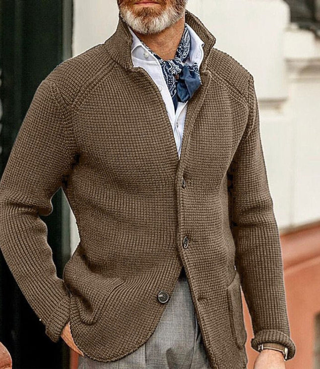Men's Waffle Knit Button Front Cardigan Sweater