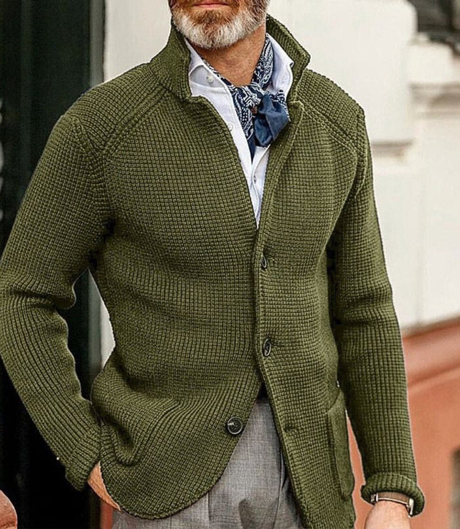Men's Waffle Knit Button Front Cardigan Sweater