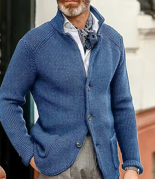 Men's Waffle Knit Button Front Cardigan Sweater