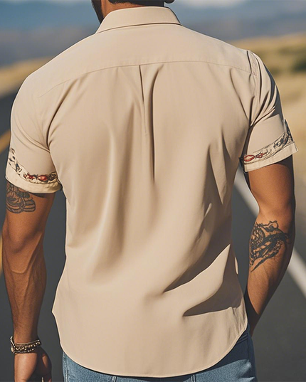 Men's Western Floral Print Short Sleeve Summer Shirt