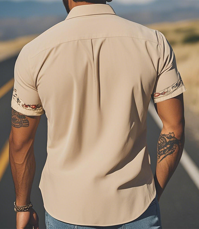 Men's Western Floral Print Short Sleeve Summer Shirt