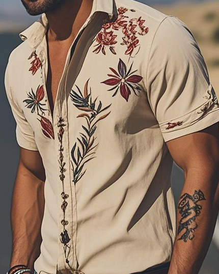 Men's Western Floral Print Short Sleeve Summer Shirt