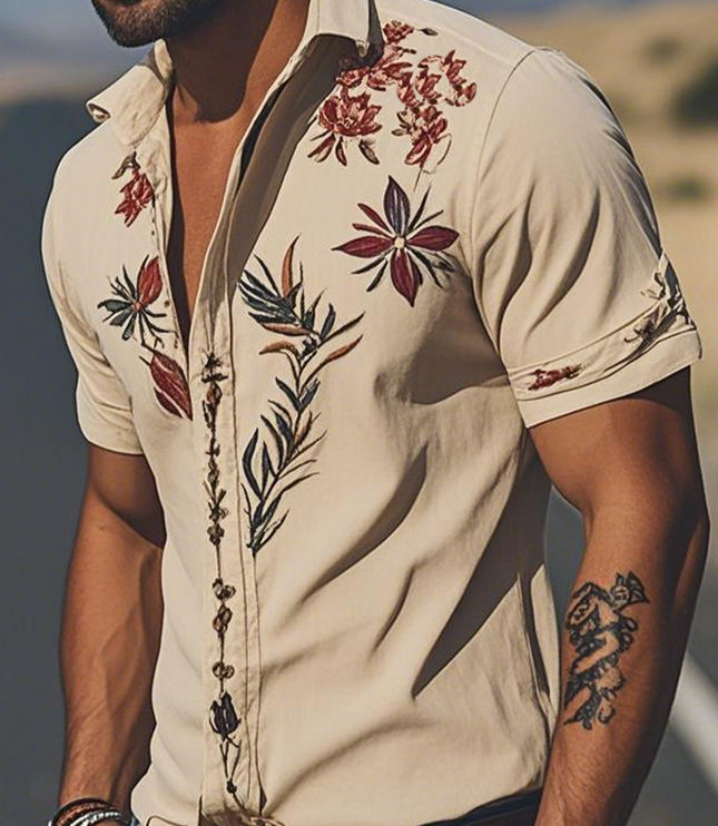 Men's Western Floral Print Short Sleeve Summer Shirt