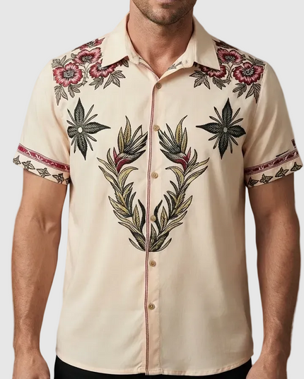 Men's Western Floral Print Short Sleeve Summer Shirt