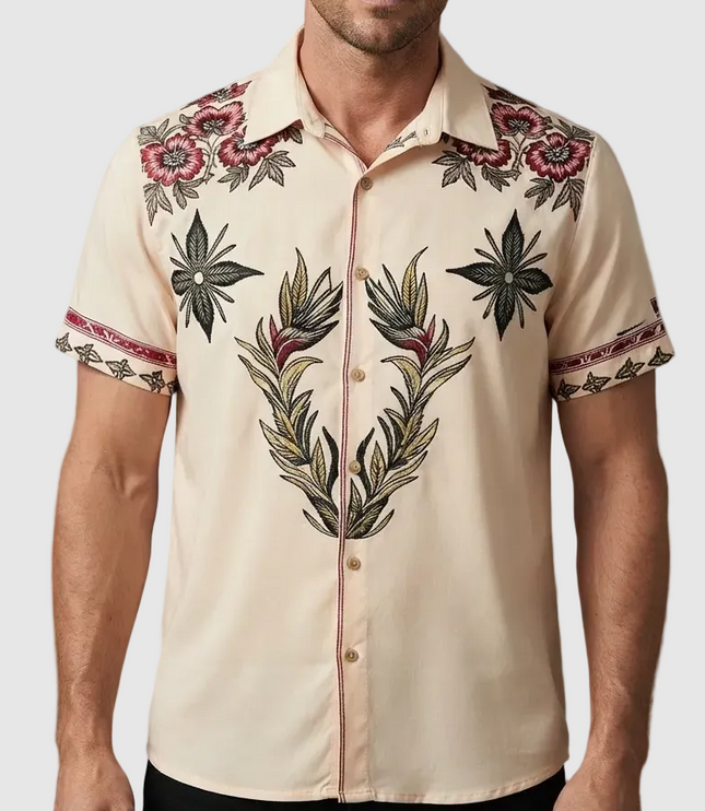 Men's Western Floral Print Short Sleeve Summer Shirt