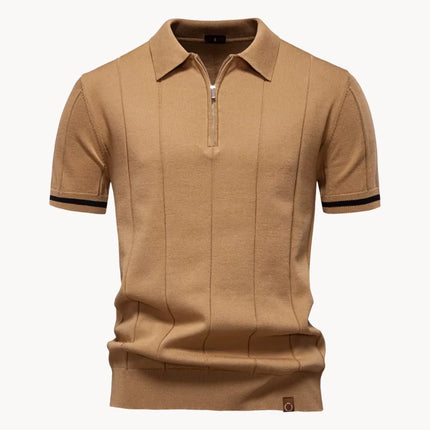 Men's Zip-Neck Polo Shirt in Ribbed Knit